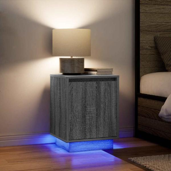 ARDEBO.de - Nachttische mit LED-Leuchten 2 Stk. Grau Sonoma 38x34x50 cm