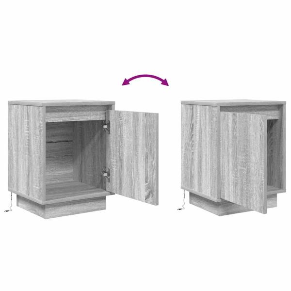 Nachttische mit LED-Leuchten 2 Stk. Grau Sonoma 38x34x50 cm