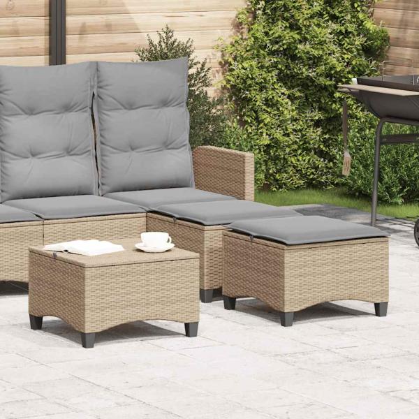 ARDEBO.de - Gartenhocker mit Kissen 2 Stk. Beige 55x55x36 cm Poly Rattan