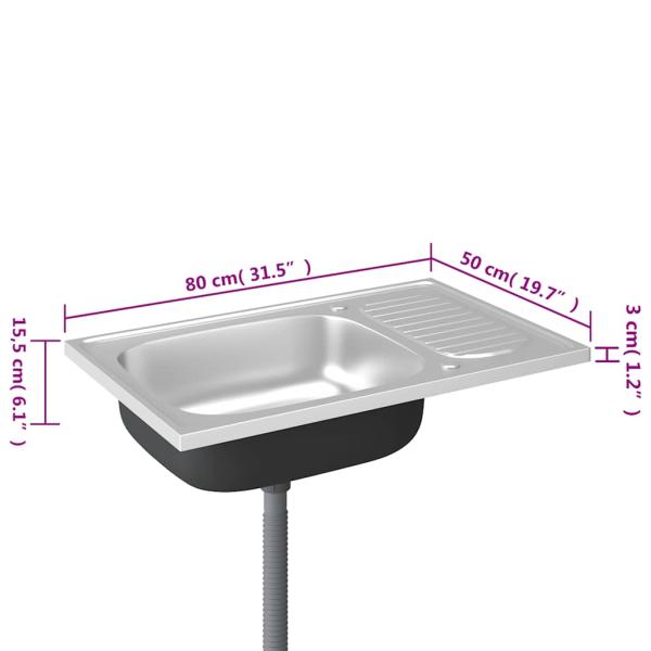 Spüle mit Abtropffläche Set Silbern 800x500x155 mm Edelstahl