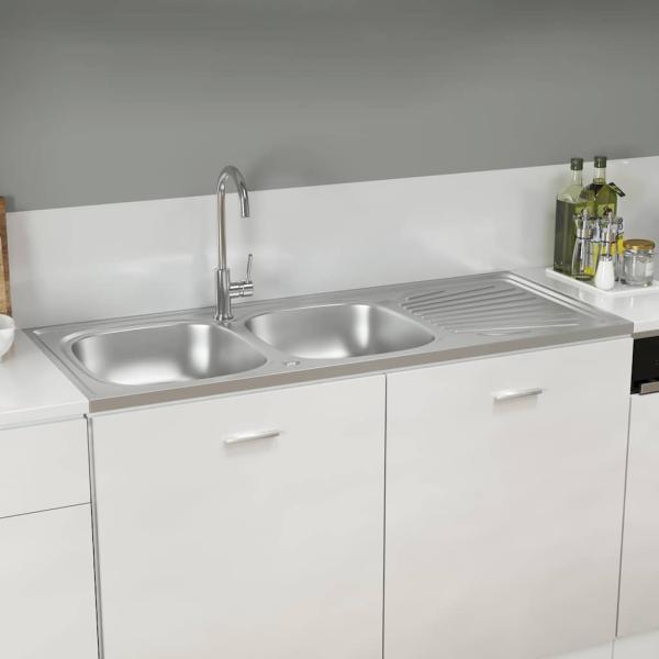 Doppelspüle Silbern 1200x600x155 mm Edelstahl