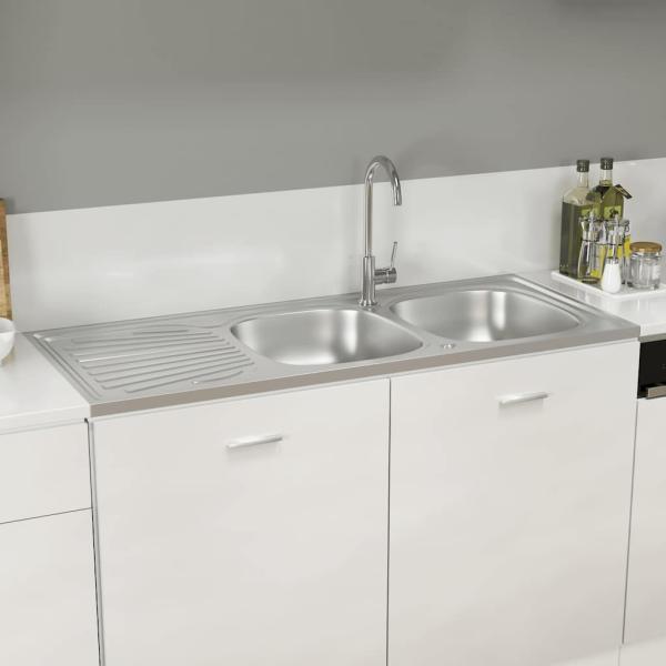 Doppelspüle Silbern 1200x600x155 mm Edelstahl