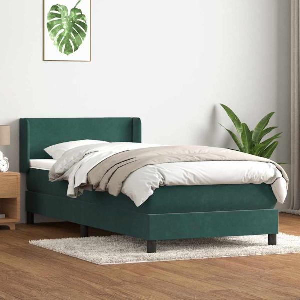 ARDEBO.de - Boxspringbett mit Matratze Dunkelgrün 80x220 cm Samt