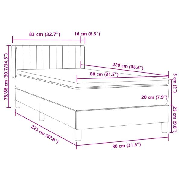 Boxspringbett mit Matratze Schwarz 80x220 cm Samt