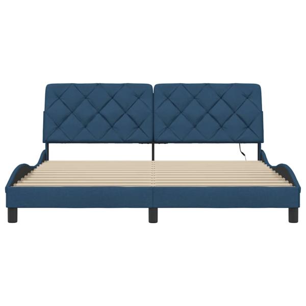 Bettgestell mit LED ohne Matratze Blau 180x200 cm Stoff