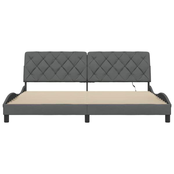 Bettgestell mit LED ohne Matratze Dunkelgrau 200x200 cm Stoff