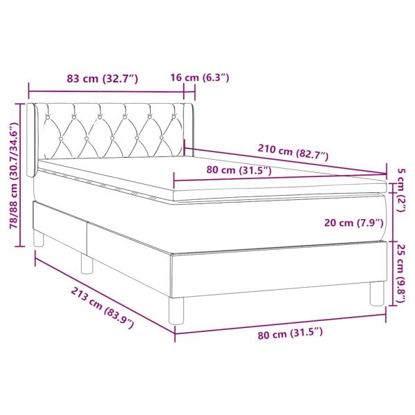 Boxspringbett mit Matratze Hellgrau 80x210 cm Samt