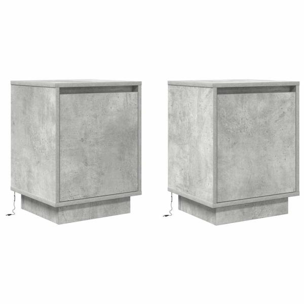 Nachttische mit LED-Leuchten 2 Stk. Betongrau 38x34x50 cm