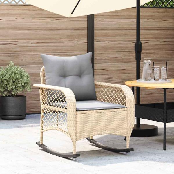 ARDEBO.de - Garten-Schaukelstuhl mit Kissen Beige Poly Rattan