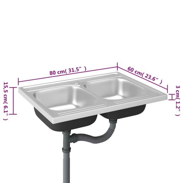 Doppelspüle Silbern 800x600x155 mm Edelstahl
