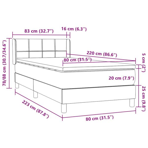 Boxspringbett mit Matratze Dunkelgrau 80x220 cm Samt