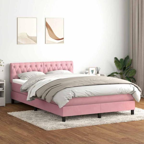 ARDEBO.de - Boxspringbett mit Matratze Rosa 140x220 cm Samt