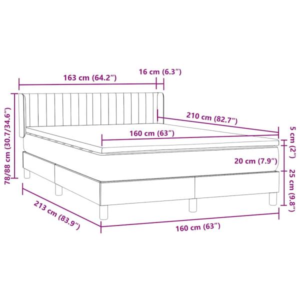 Boxspringbett mit Matratze Hellgrau 160x210 cm Samt