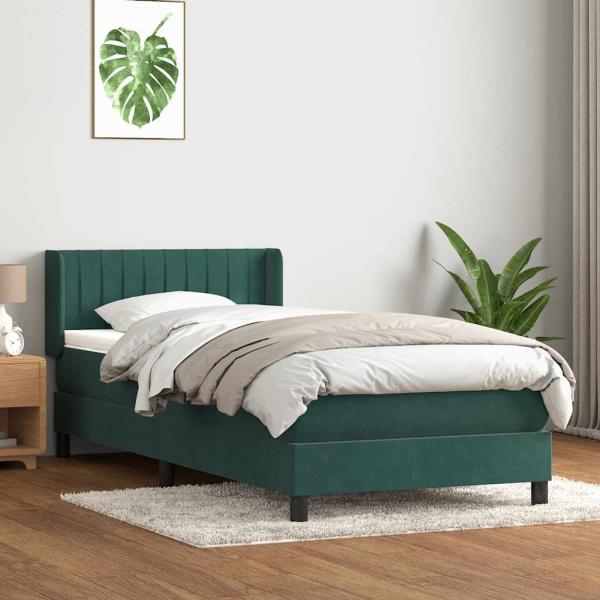 ARDEBO.de - Boxspringbett mit Matratze Dunkelgrün 90x210 cm Samt