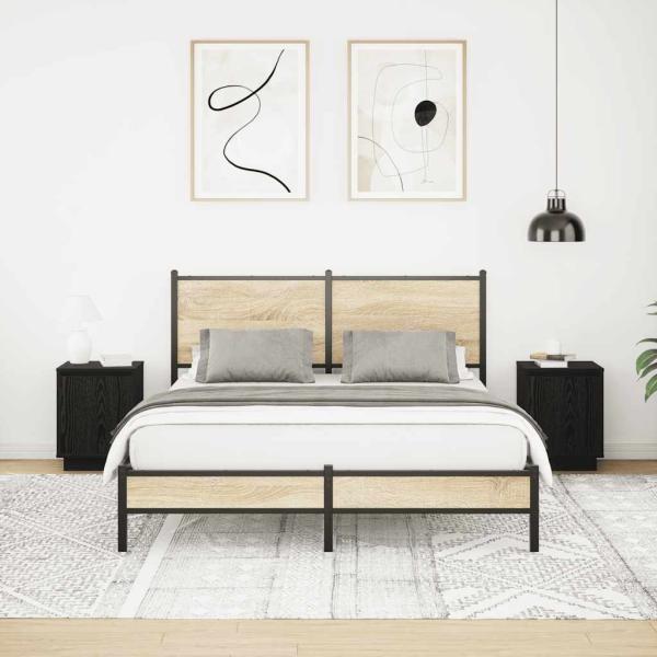 Nachttische mit LED-Leuchten 2 Stk. Schwarz 38x34x50 cm