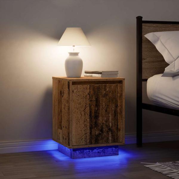 ARDEBO.de - Nachttische mit LED-Leuchten 2 Stk. Altholz-Optik 38x34x50 cm