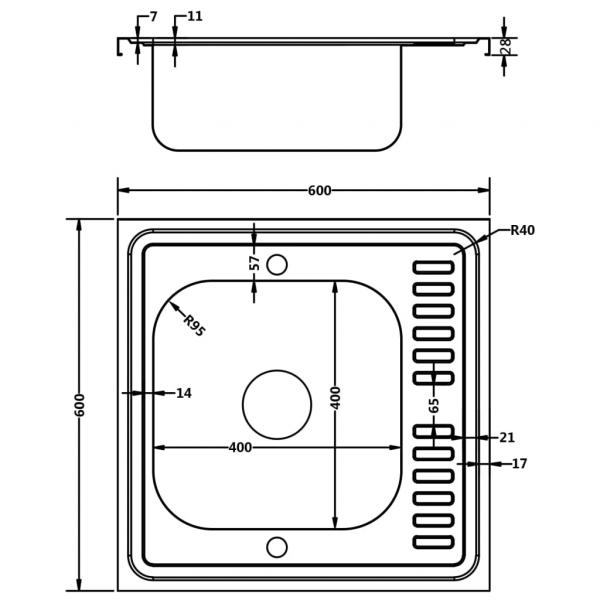 Spüle mit Abtropffläche Set Silbern 600x600x155 mm Edelstahl