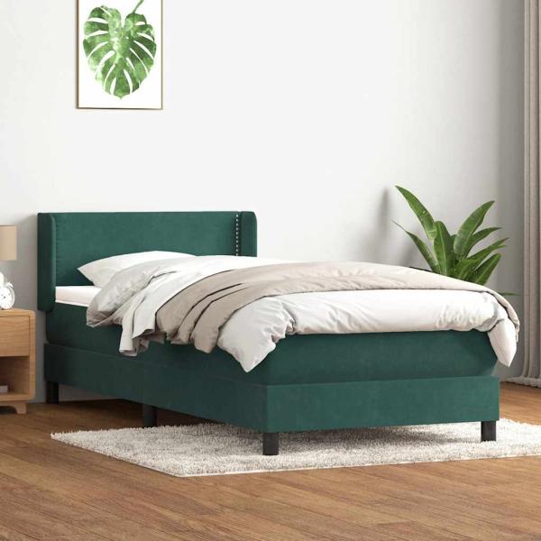 ARDEBO.de - Boxspringbett mit Matratze Dunkelgrün 80x220 cm Samt