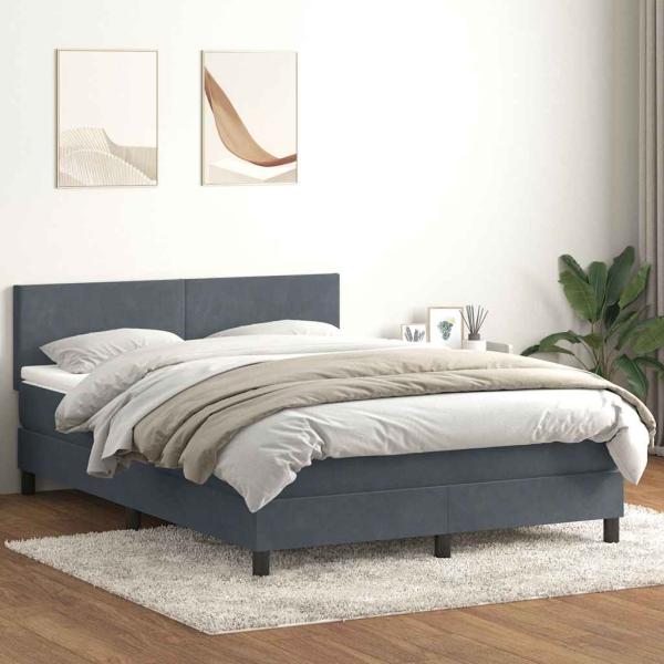 ARDEBO.de - Boxspringbett mit Matratze Dunkelgrau 140x210 cm Samt