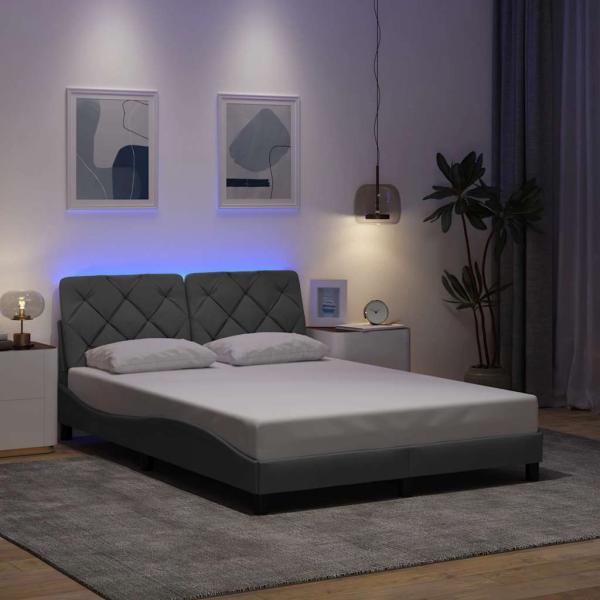 ARDEBO.de - Bettgestell mit LED ohne Matratze Hellgrau 140x200 cm Stoff