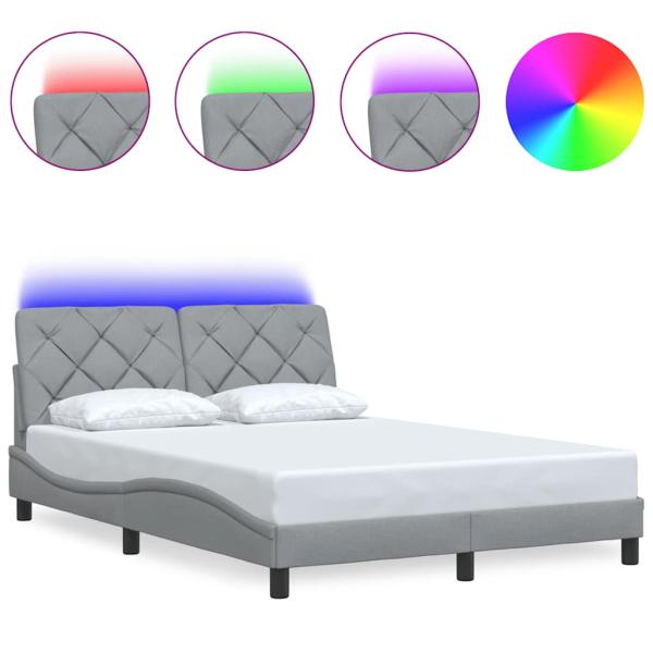 Bettgestell mit LED ohne Matratze Hellgrau 140x200 cm Stoff