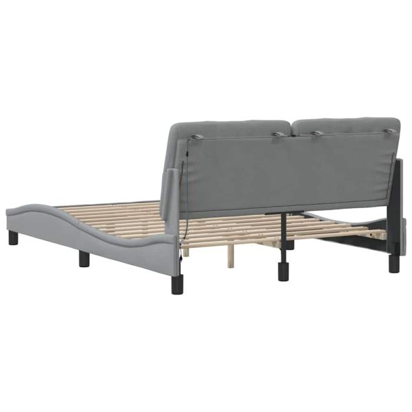 Bettgestell mit LED ohne Matratze Hellgrau 140x200 cm Stoff