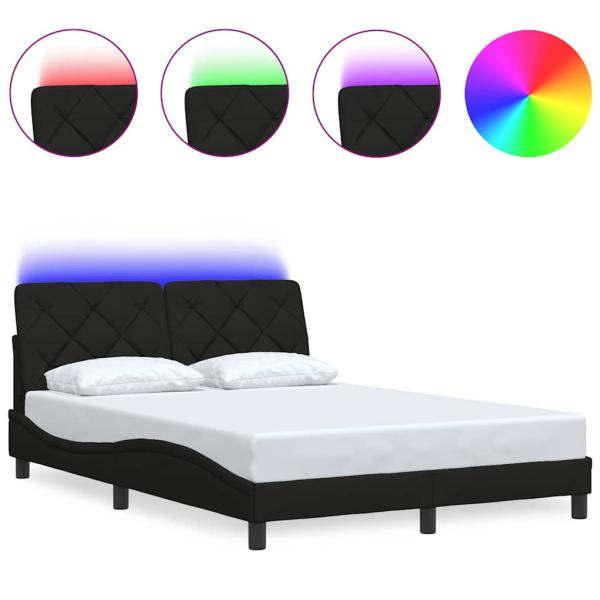 Bettgestell mit LED ohne Matratze Schwarz 140x200 cm Stoff