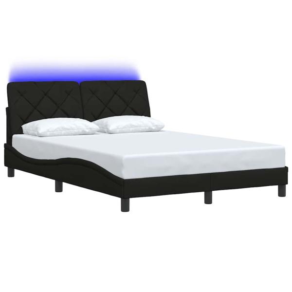 Bettgestell mit LED ohne Matratze Schwarz 140x200 cm Stoff