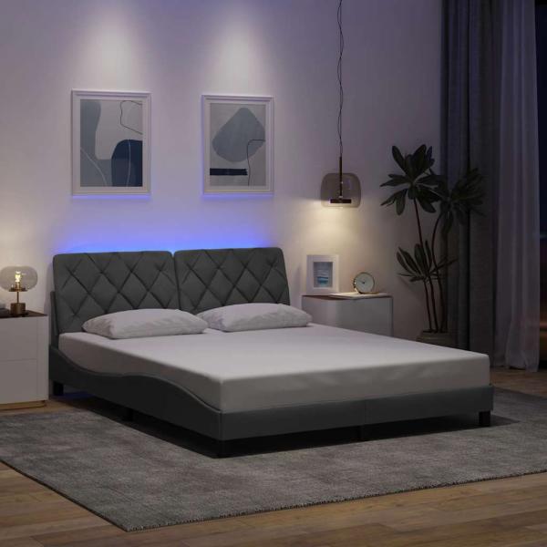 ARDEBO.de - Bettgestell mit LED ohne Matratze Hellgrau 160x200 cm Stoff