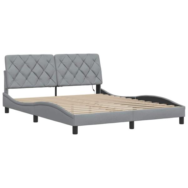 Bettgestell mit LED ohne Matratze Hellgrau 160x200 cm Stoff