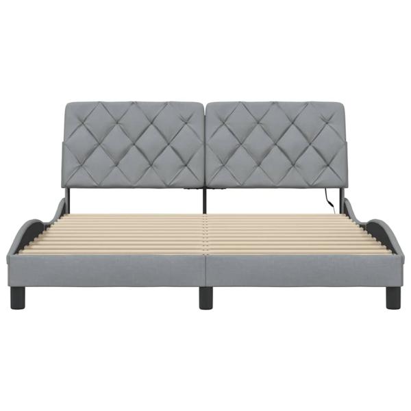 Bettgestell mit LED ohne Matratze Hellgrau 160x200 cm Stoff