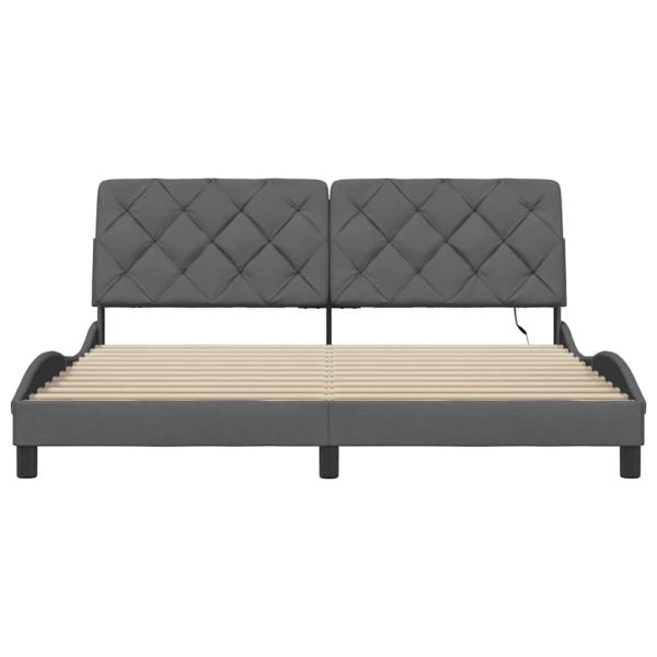 Bettgestell mit LED ohne Matratze Dunkelgrau 180x200 cm Stoff