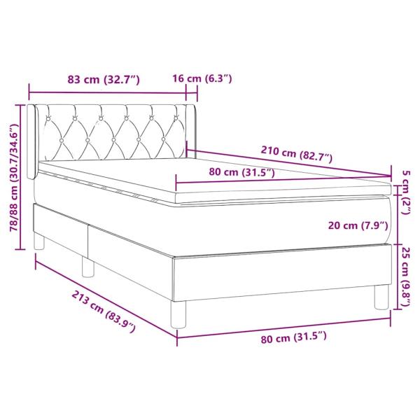 Boxspringbett mit Matratze Dunkelgrau 80x210 cm Samt