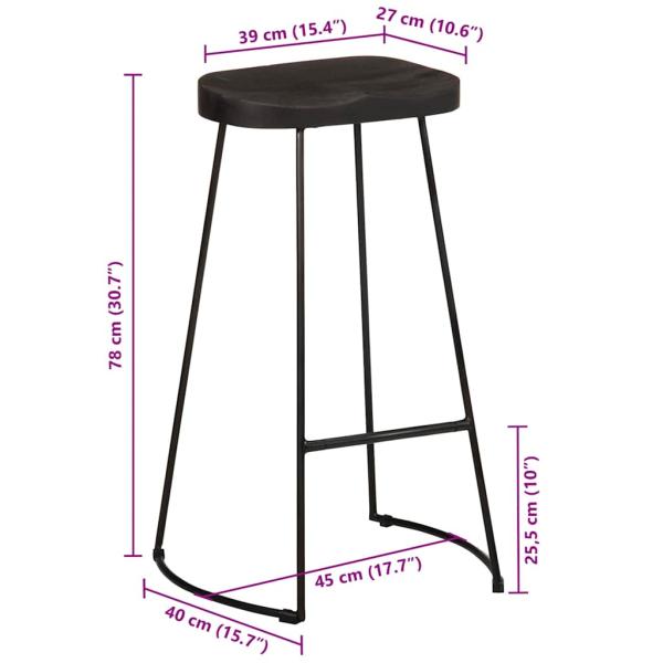 Barhocker 2 Stk. Schwarz 45x40x78 cm Mango Massivholz
