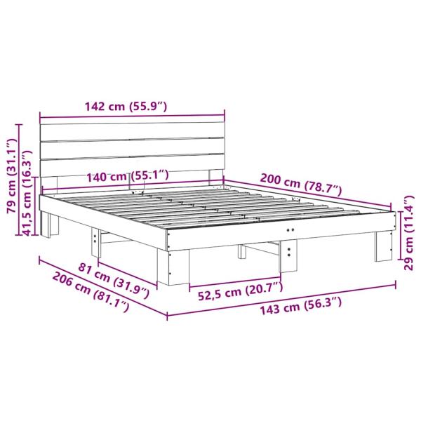 Massivholzbett mit Kopfteil ohne Matratze 140x200 cm Eichenholz