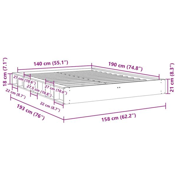 Massivholzbett ohne Matratze 140x190 cm Eichenholz