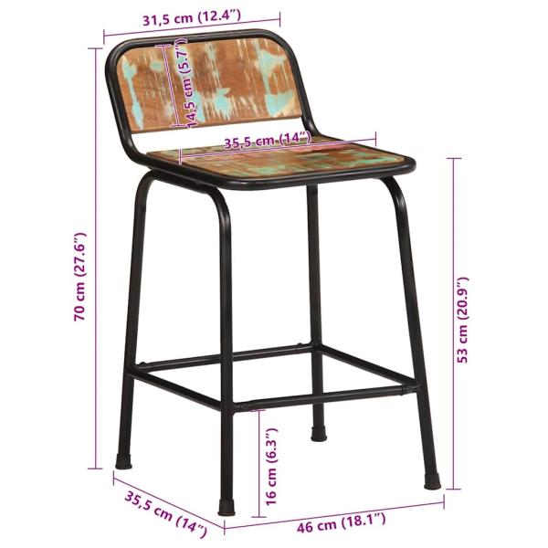 Barhocker 2 Stk. 46x35,5x70 cm Altholz Massivholz
