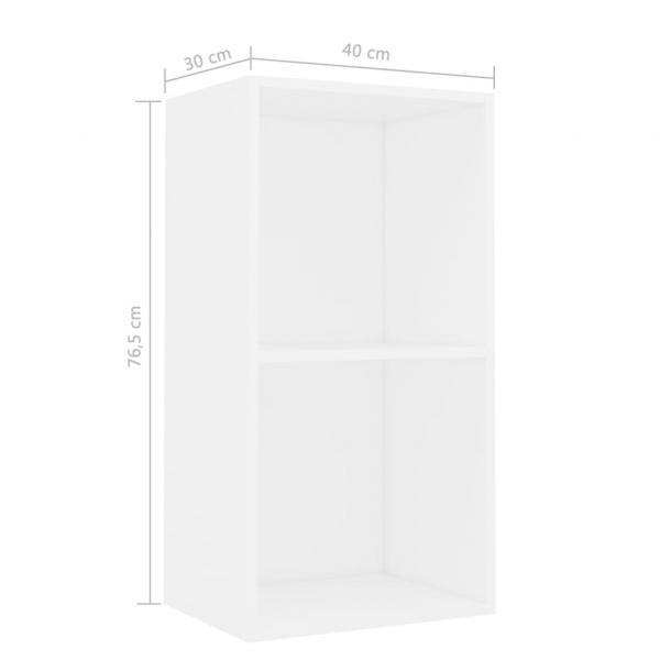 Bücherregal 2 Fächer Weiß 40x30x76,5 cm Holzwerkstoff