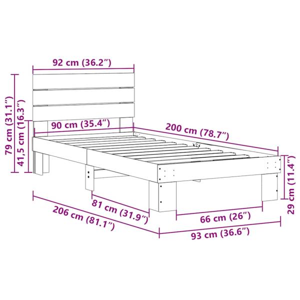 Massivholzbett mit Kopfteil ohne Matratze 90x200 cm Eichenholz