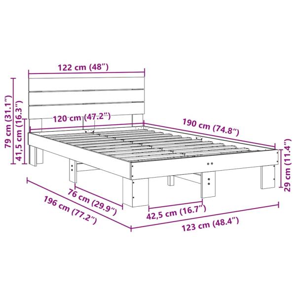Massivholzbett mit Kopfteil ohne Matratze 120x190 cm Eichenholz