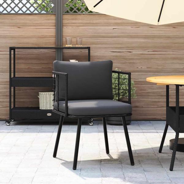Gartensessel mit Kissen Schwarz Poly Rattan