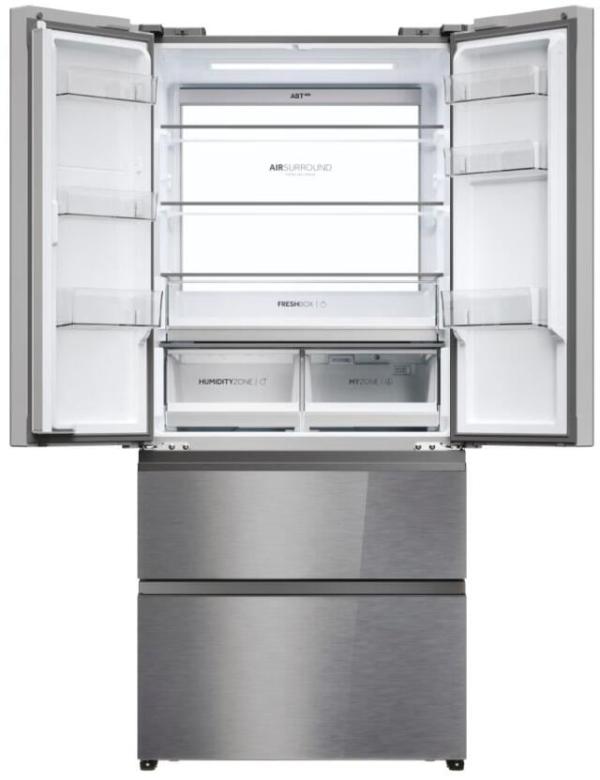 Haier HFR7819ENGC Stand Side-by-Side Kombination French Door, 83 cm breit, 504 L, NoFrost, Humidity Zone, Urlaubsfunktion, iconic glass Edelstahl