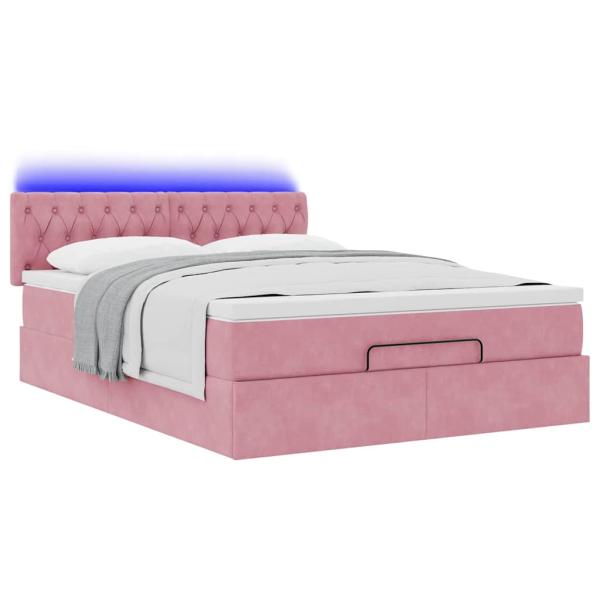 Ottoman-Bett mit Matratze & LEDs Rosa 140x200 cm Samt