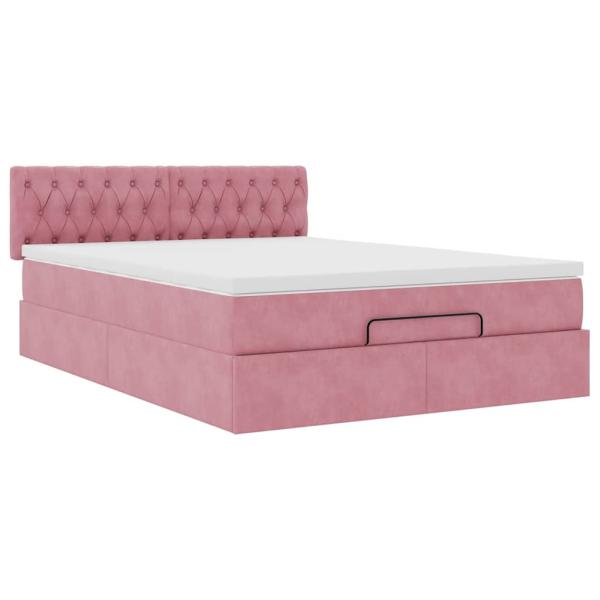 Ottoman-Bett mit Matratze & LEDs Rosa 140x200 cm Samt