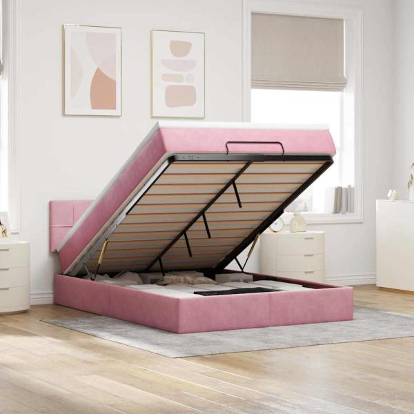 ARDEBO.de - Ottoman-Bett mit Matratze Rosa 140x200 cm Samt