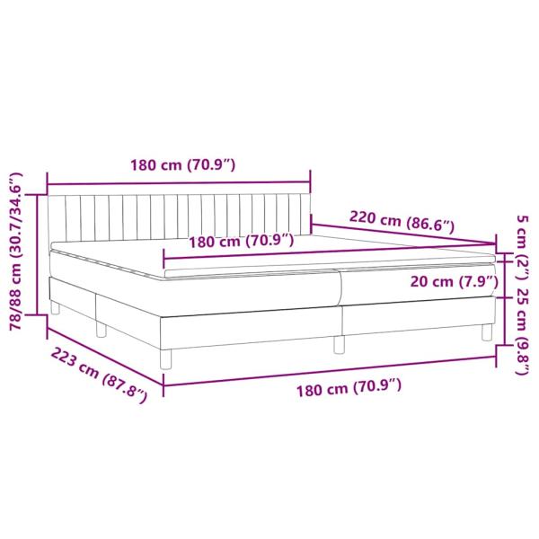 Boxspringbett mit Matratze Hellgrau 180x220 cm Samt