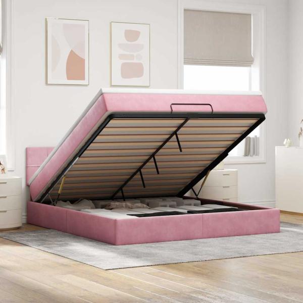ARDEBO.de - Ottoman-Bett mit Matratze & LEDs Rosa 160x200 cm Samt