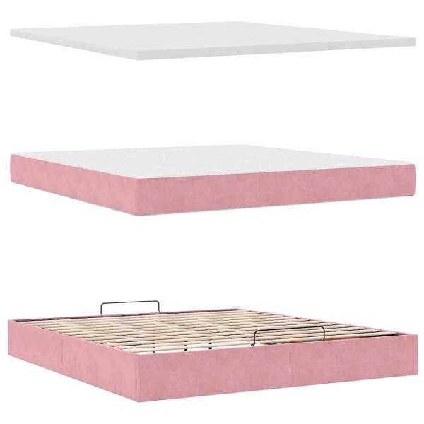 Ottoman-Bett mit Matratze & LEDs Rosa 160x200 cm Samt