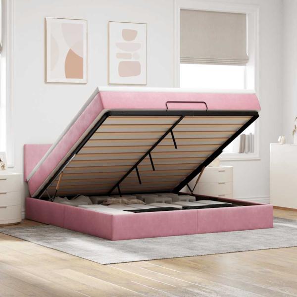ARDEBO.de - Ottoman-Bett mit Matratze & LEDs Rosa 160x200 cm Samt