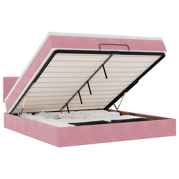 Ottoman-Bett mit Matratze & LEDs Rosa 160x200 cm Samt